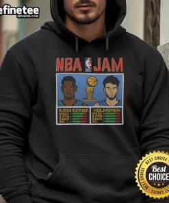 Alt Text: Official NBA Jam Thunder 2025 Champs hoodie featuring Gilgeous-Alexander and Holmgren celebrating victory.