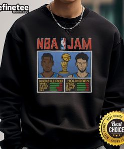 Official NBA Jam Thunder 2025 Champs sweatshirt featuring Gilgeous-Alexander and Holmgren, perfect for fans.