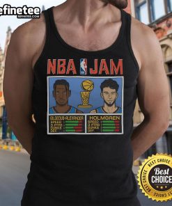 Official NBA Jam Thunder 2025 Champs tank top featuring Gilgeous-Alexander and Holmgren in vibrant team colors.
