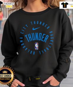 Official NBA OKC Thunder 2025 sweatshirt featuring team logo and vibrant colors, perfect for fans and casual wear.