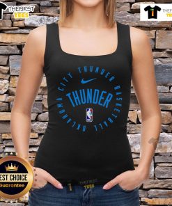 Official NBA OKC Thunder 2025 tank top featuring team logo and vibrant colors, perfect for fans and summer wear.