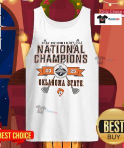 Oklahoma State Cowboys tank top featuring the 2025 NCAA Division I Men's Golf National Champions logo.