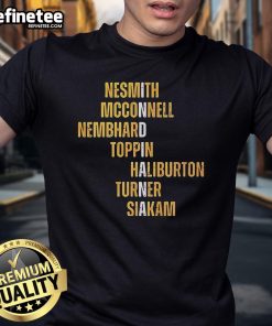 Official Nesmith McConnell Nembhard Toppin Haliburton Turner Siakam Names T-Shirt featuring popular basketball player names.