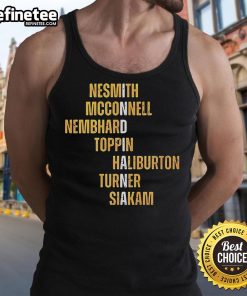 Official Nesmith McConnell Nembhard Toppin Haliburton Turner Siakam tank top featuring player names and team colors.