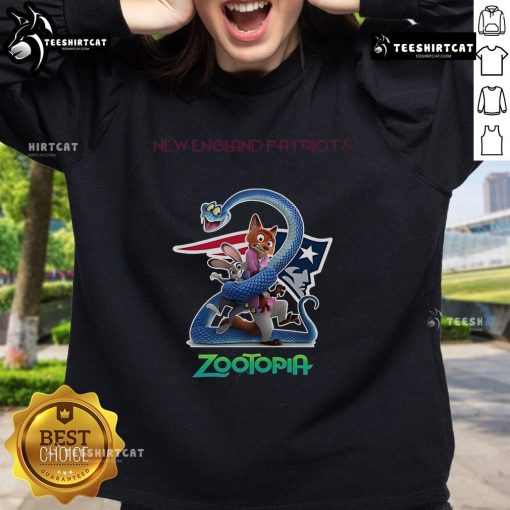 Official New England Patriots Zootopia 2 Sweatshirt featuring vibrant graphics and team colors for fans and collectors.