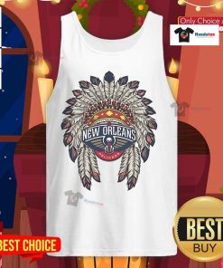 Official New Orleans Pelicans Native American logo tank top featuring vibrant team colors and unique design.