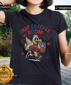Official New Orleans Pelicans Snap Crackle Boom Independence Day Ladies Tee featuring team colors and festive design.