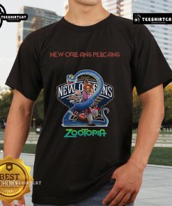 Alt Text: Official New Orleans Pelicans Zootopia 2 T-Shirt featuring vibrant graphics and team logo for fans and collectors.