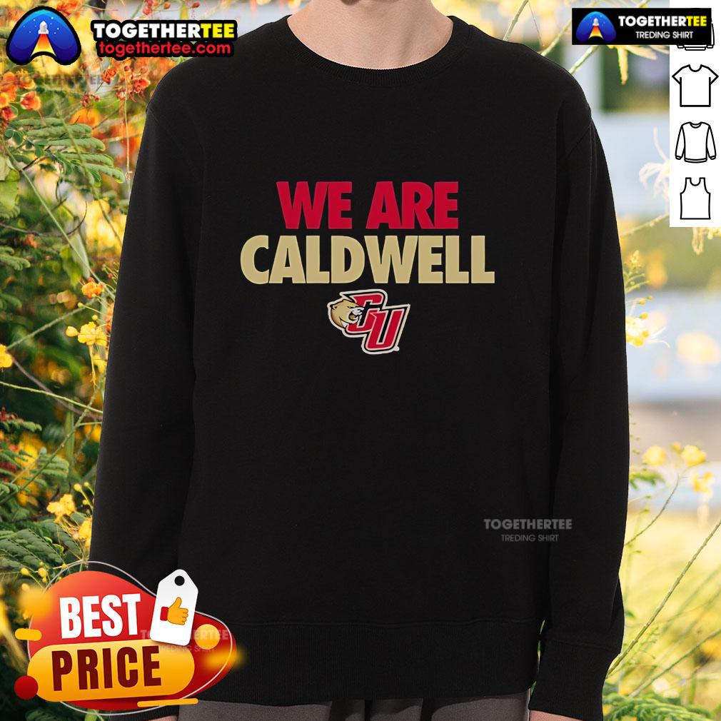 Official New We Are Caldwell Cougars Sweatshirt Alt Text: Official We Are Caldwell Cougars Sweatshirt in navy blue, featuring the Cougars logo and stylish design.