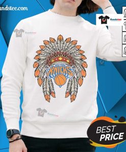 Alt Text: Official New York Knicks Native American logo sweatshirt featuring bold graphics and comfortable fit for fans.