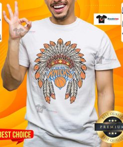 Official New York Knicks Native American Logo T-Shirt featuring a vibrant team logo on a stylish design.
