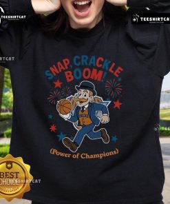 Official New York Knicks Snap Crackle Boom sweatshirt in blue, perfect for Independence Day celebrations.