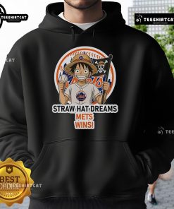Official New York Mets Monkey D. Luffy Straw Hat Dreams Wins Hoodie featuring vibrant colors and unique design.