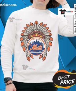 Official New York Mets Native American logo sweatshirt featuring a unique design and vibrant team colors.