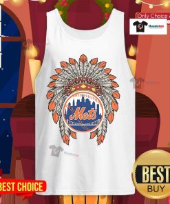 Alt Text: Official New York Mets Native American logo tank top featuring vibrant colors and unique design for fans.