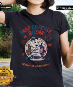 Alt Text: Official New York Mets Snap Crackle Boom Power of Champions Independence Day Ladies Tee in vibrant colors.