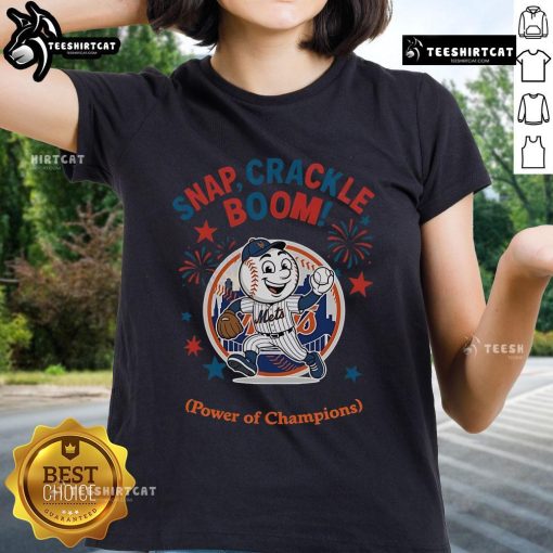Alt Text: Official New York Mets Snap Crackle Boom Power of Champions Independence Day Ladies Tee in vibrant colors.