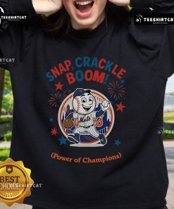 Official New York Mets Snap Crackle Boom sweatshirt celebrating Independence Day with vibrant team colors and logo.
