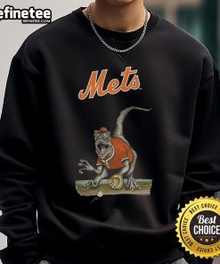 Official New York Mets Tiny Turnip Velociraptor Sweatshirt featuring a playful dinosaur design for fans.