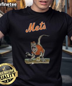 Alt Text: Official New York Mets Tiny Turnip Velociraptor T-Shirt featuring vibrant graphics and a playful dinosaur design.