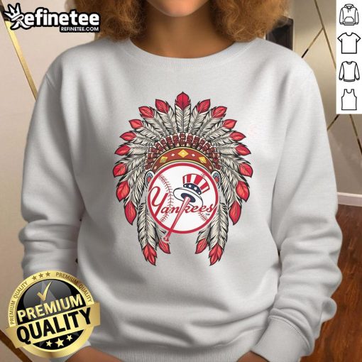 Alt Text: Official New York Yankees Native American logo sweatshirt featuring a unique design and stylish fit for fans.