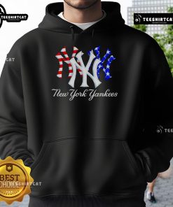 Official New York Yankees red, white, and blue hoodie featuring logo and stylish design for fans.
