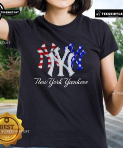 Official New York Yankees red, white, and blue ladies tee featuring team logo and stylish design for fans.