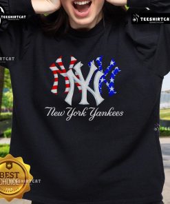 Alt Text: Official New York Yankees red, white, and blue sweatshirt featuring logo, perfect for fans and casual wear.