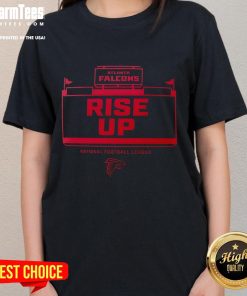Alt Text: Official NFL Atlanta Falcons Rise Up Ladies Tee featuring team logo and stylish design for female fans.