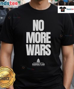 Official No More War Rashida Tlaib T-Shirt featuring bold design and message promoting peace and activism.