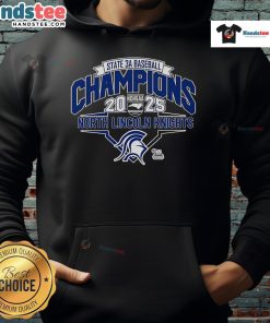 Alt Text: Official North Lincoln Knights 2025 NCHSAA 3A Baseball Champions hoodie featuring team logo and championship design.