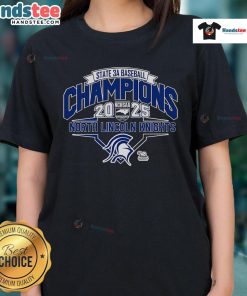 Official North Lincoln Knights 2025 NCHSAA 3A Baseball Champions Ladies Tee shirt in black with logo