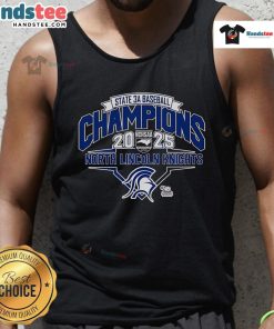North Lincoln Knights 2025 NCHSAA 3A Baseball Champions tank top featuring logo and celebratory design.