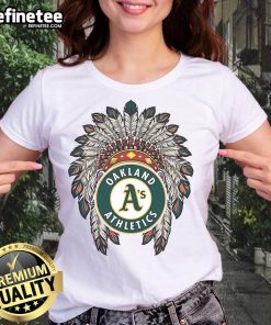 Official Oakland Athletics Native American logo on a stylish ladies tee, perfect for fans and collectors.