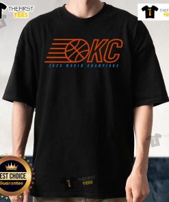 Official OKC 2025 World Champions Ball T-Shirt featuring team logo and championship graphics in vibrant colors.