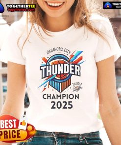 Alt Text: Official OKC Basketball World Champs 2025 Ladies Tee, stylish women's shirt celebrating the championship victory.