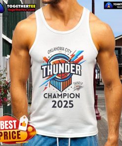 Official OKC Basketball World Champs 2025 tank top featuring bold team graphics and vibrant colors for fans.