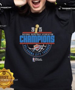 Official OKC Thunder 2025 NBA Champions Arch Sweatshirt in blue, featuring team logo and championship graphics.