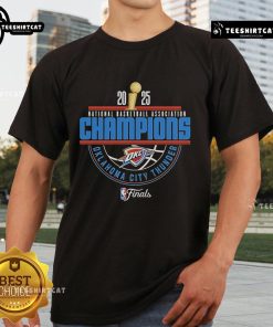 Official OKC Thunder 2025 NBA Champions Arch T-Shirt featuring bold team logo and championship graphics.