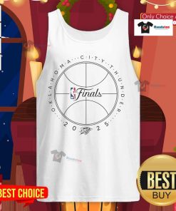 Alt Text: Official OKC Thunder 2025 NBA Finals basketball tank top featuring team logo and vibrant colors for fans.
