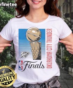 OKC Thunder Finals Retro Lines 2025 Ladies Tee featuring vibrant colors and stylish design for passionate fans.
