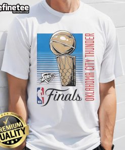 Official OKC Thunder Finals Retro Lines 2025 T-Shirt featuring bold design and team colors for basketball fans.