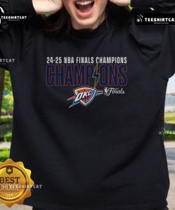 Official Oklahoma City Thunder 2025 NBA Finals Champions sweatshirt featuring a vibrant fast break design.