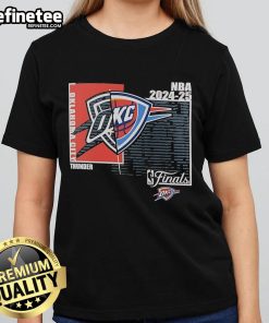 Custom ladies tee for the 2025 NBA Finals featuring the official Oklahoma City Thunder logo and design.