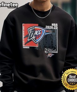 Alt Text: Custom Oklahoma City Thunder sweatshirt for the 2025 NBA Finals, featuring team colors and logo design.