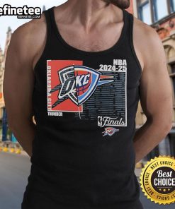 Custom Oklahoma City Thunder 2025 NBA Finals tank top in blue, showcasing team logo and bold design for fans.