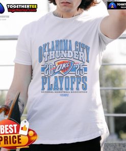 Official Oklahoma City Thunder 2025 Playoffs Showtime T-Shirt featuring vibrant team colors and logo, perfect for fans.