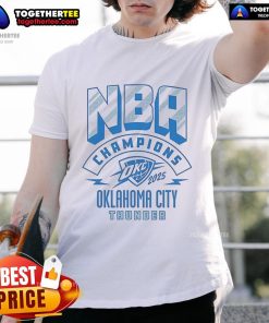 Official Oklahoma City Thunder Basketball 2025 NBA Champions Finals Game T-Shirt showcasing team logo and vibrant colors.