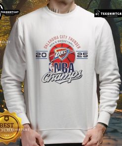 Alt Text: Official Oklahoma City Thunder Men's Basketball 2025 NBA Champs logo sweatshirt in vibrant team colors.