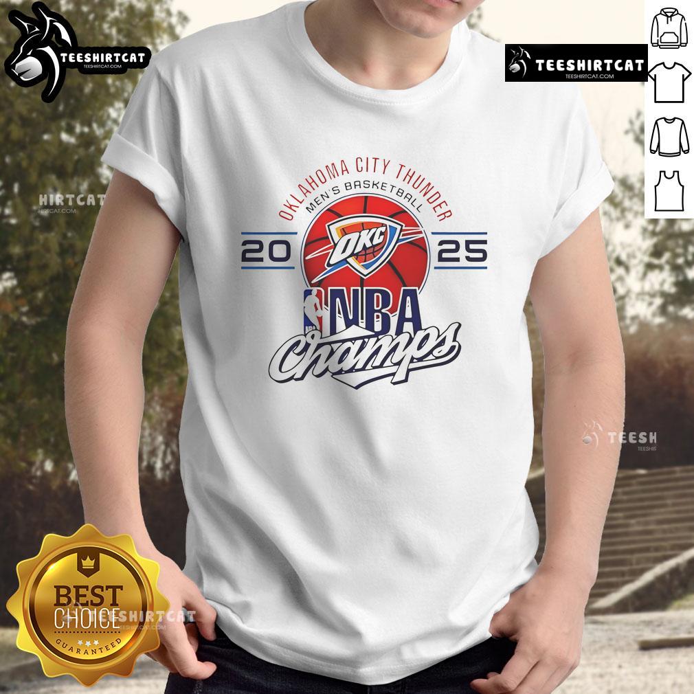 Official Oklahoma City Thunder Men'S Basketball 2025 Nba Champs Logo T Shirt Alt Text: Official Oklahoma City Thunder Men's Basketball 2025 NBA Champs logo t-shirt featuring vibrant team colors and design.